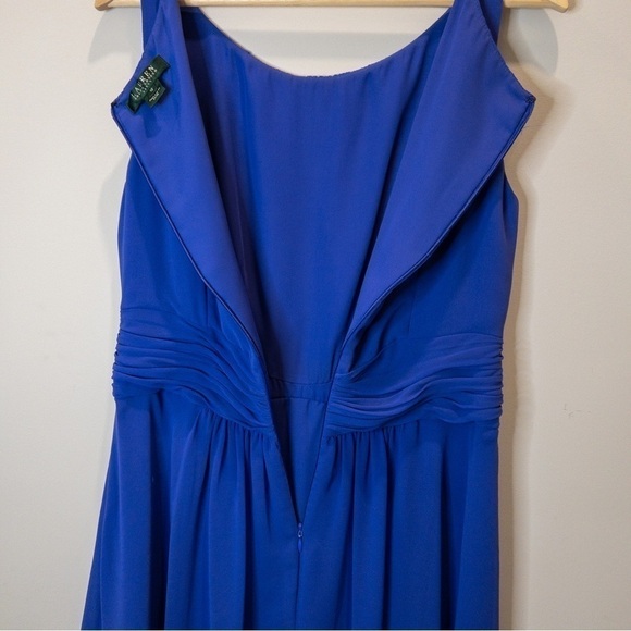 Lauren Ralph Lauren Womens Size 10 Sleeveless Chiffon Dress Pleated Blue Wedding - Picture 7 of 11
